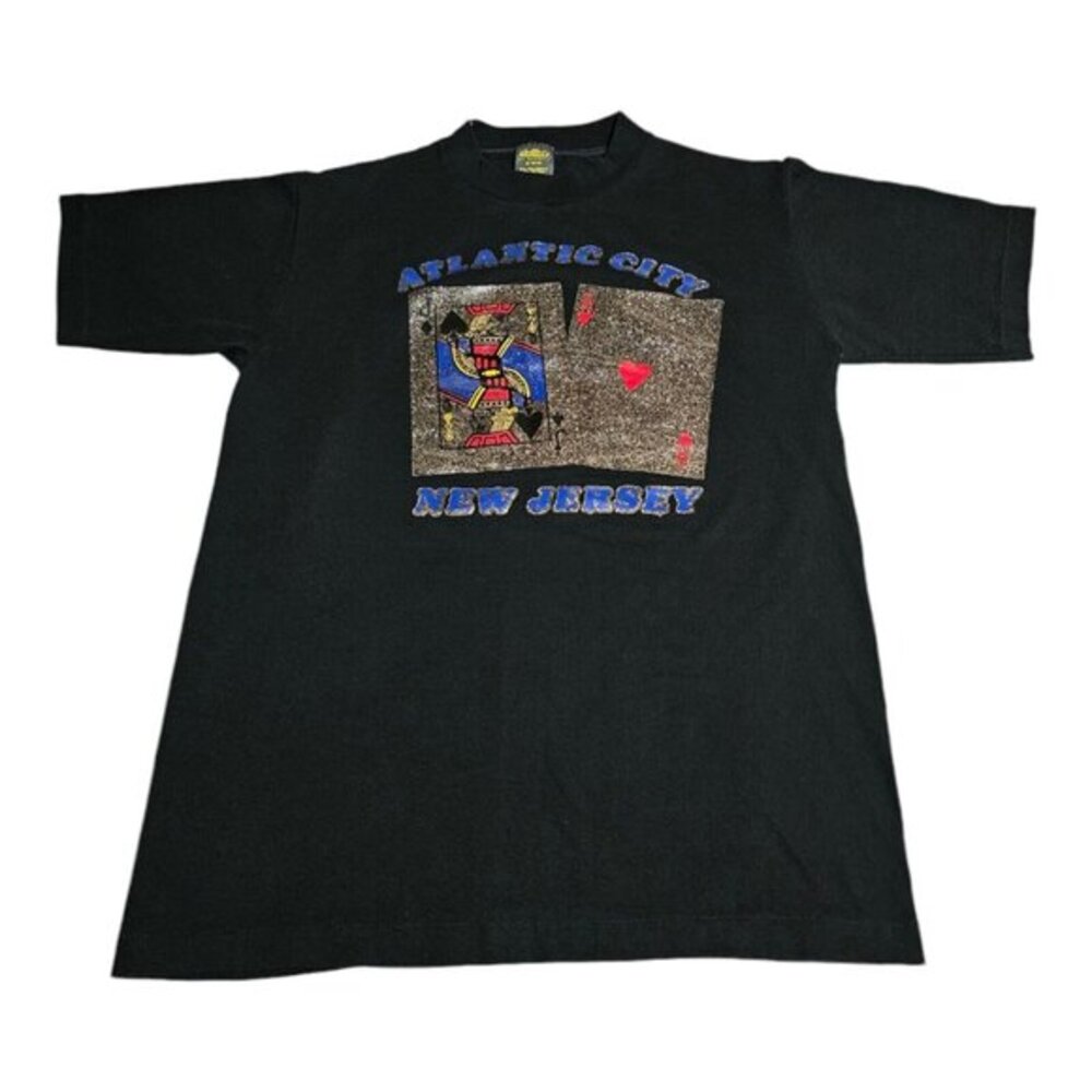 Vintage‎ Atlantic City Graphic T-Shirt Vinyl Glitter Playing Cards Size M S/S